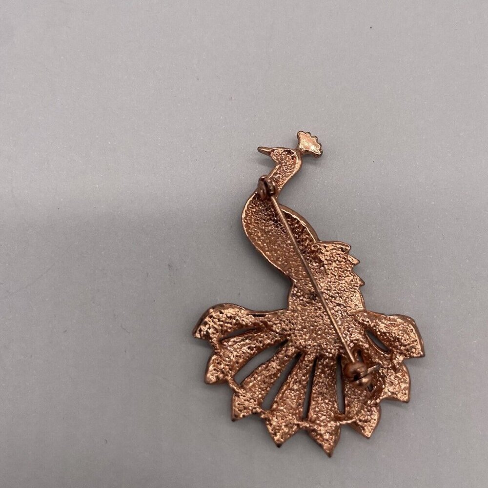 Peacock Brooch Gold toned Rhinestone - Picture 4 of 4